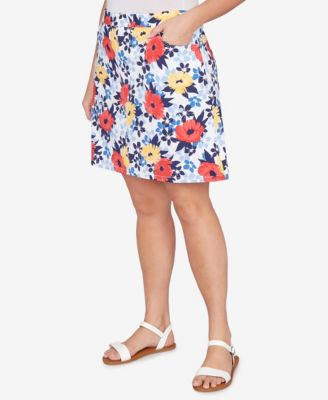 Plus Size Printed Tech Stretch Pull On Skort