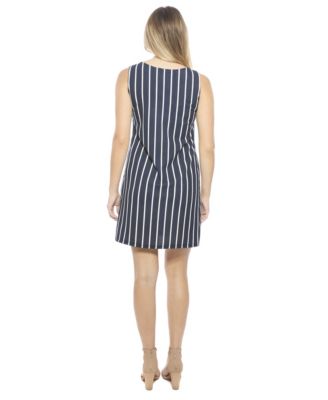 Women's Striped Round Neck Sleeveless A-Line Mini Shift Dress