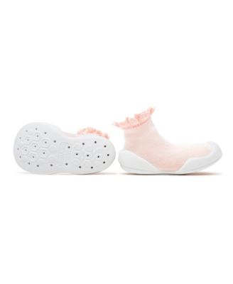 Baby Girls First Walk Sock Shoes Lace Trim Pink