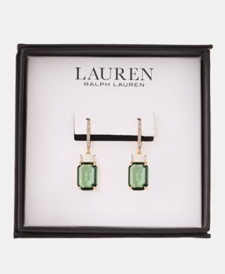 Gold-Tone Boxed Blue Stone Drop Earrings