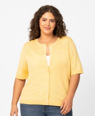 Plus Size Diamond Pointelle Elbow-Sleeve Cardigan
