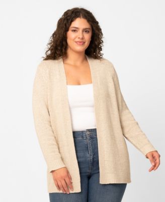 Plus Size Jersey Stitch Long Open Front Cardigan