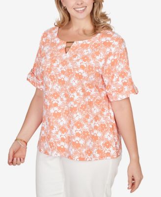 Plus Size Printed Stretch Jersey Elbow Sleeve Top
