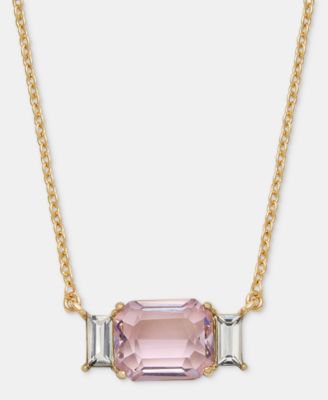 Gold-Tone Boxed Blue Stone Pendant Necklace