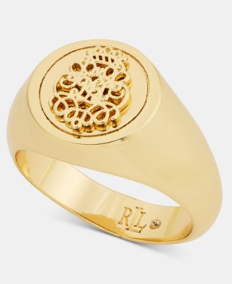 Gold-Tone Statement Coin Logo Ring