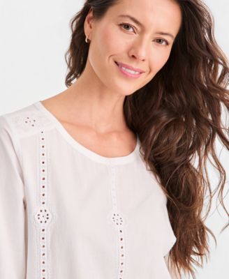 Women's Cotton Eyelet Long-Sleeve Blouse