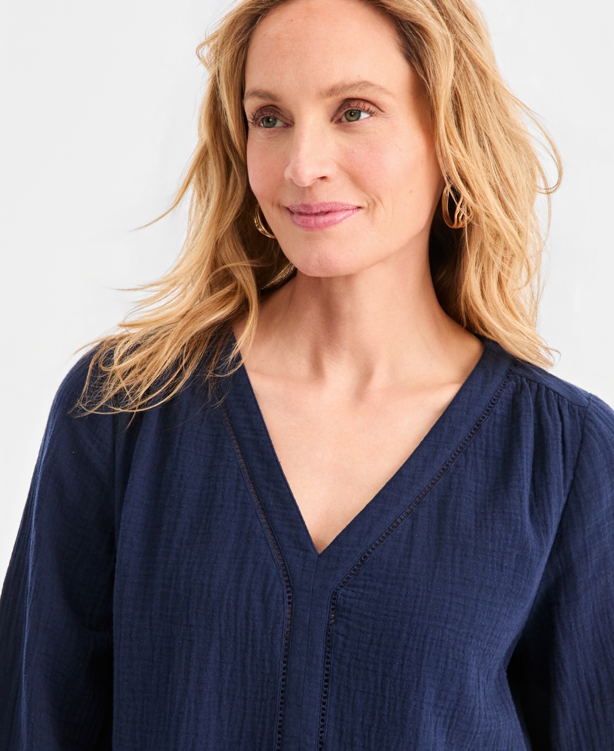 Style & Co Women's Cotton Gauze V-Neck Blouse, Macy's Exclusive