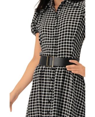 Women's Check Maxi Dress with Puff Sleeves