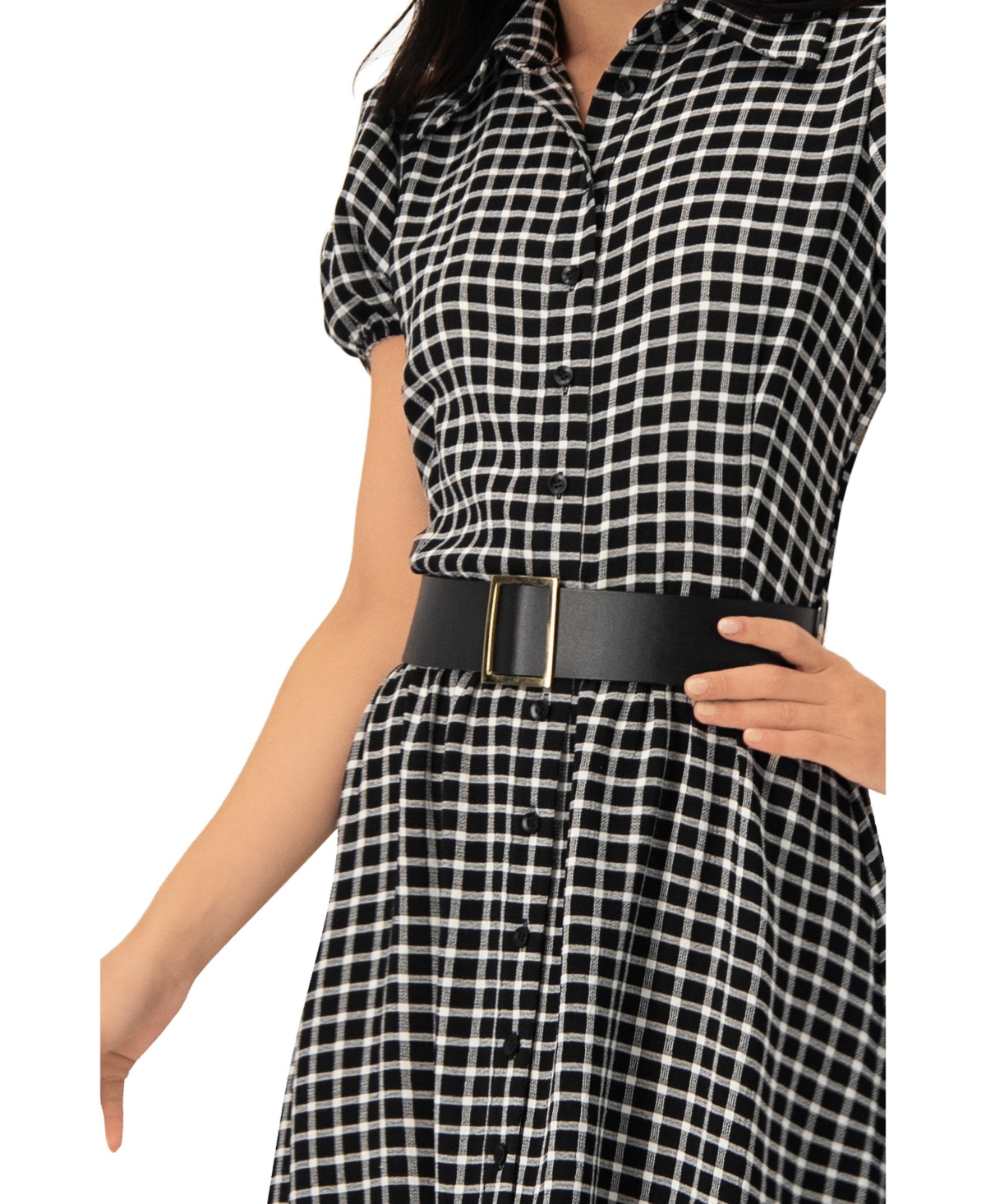 Ivonne Women's Check Maxi Dress with Puff Sleeves