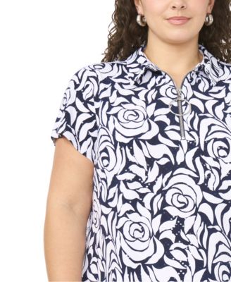 Plus Size Collared Neck Short-Sleeve Dress