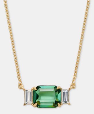 Gold-Tone Boxed Blue Stone Pendant Necklace