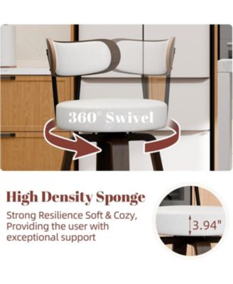 26 inches Swivel Bar Stools Set of 2, Counter Height Bar Stools with Faux Leather Upholstered Pad Wood Back for Kitchen Island, Cafe