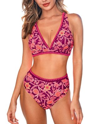 Women's Crossback Adjustable Strap Bikini Set with High-Waist Bottom