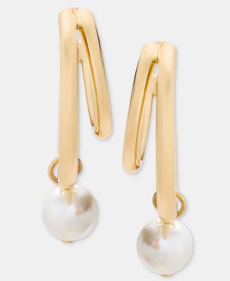 Glass Pearl Drop Hoop Earrings