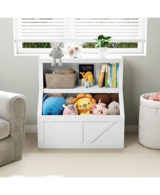 Kids Bookshelf and Toy Storage, Wooden Toddler Bookcase Cabinet with Storage Organizer