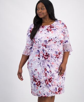 Plus Size Floral-Print Flounce-Sleeve Dress