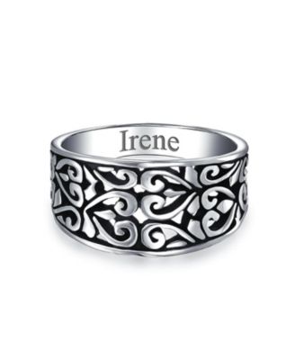 Vine Scroll Oxidized .925 Sterling Silver Open Swirl Leaf Heart Wide Band Ring