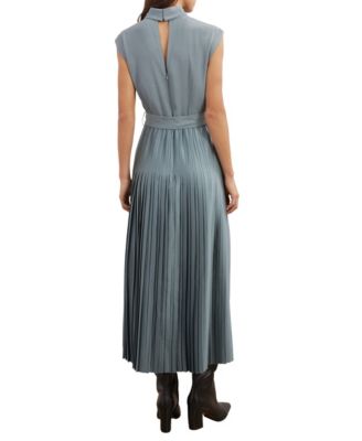 Women's Roll-Neck Belted Pleated Midi Dress