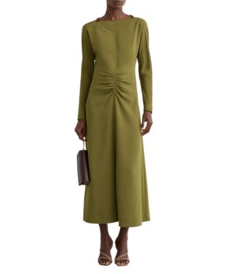 Women's Ruched Long-Sleeve Midi Dress