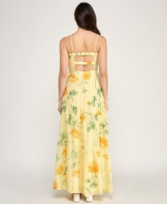 Juniors' Sleeveless Bungee Back Asymmetrical Maxi Dress