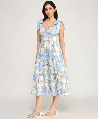 Juniors' Tie-Shoulder Ruffle Bust Midi Dress