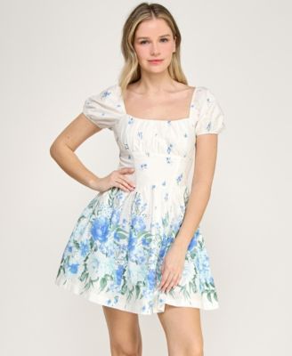 Juniors' Short Puff-Sleeve Dress