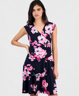 Petite Floral-Print Ruffle Cap-Sleeve Dress