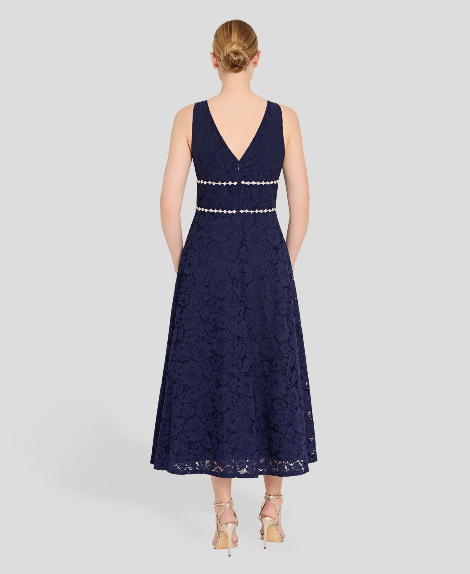 Women's V-Neck Lace Tea Length Ball Gown