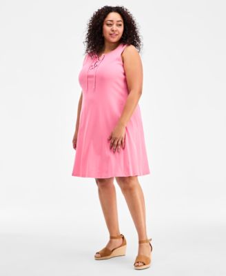 Plus Size Solid Lace-Up Dress