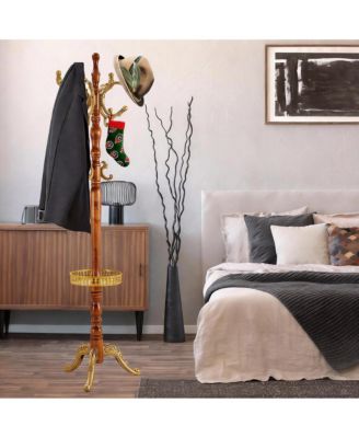 Wooden Coat Rack with Tree Design, 14 Hooks, Sturdy Base, Vintage Style