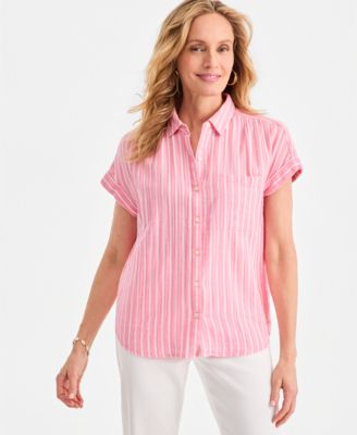 Women's Cotton Gauze Short-Sleeve Button Up Shirt