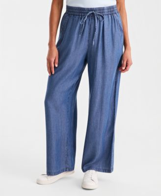Women's Chambray Pull-On Wide-Leg Pants