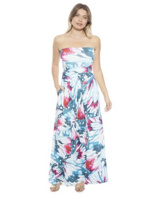 Women's Butterfly A-Line Strapless Pocket Maxi Dress