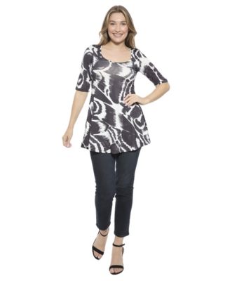 Women's Abstract Scoop Neck Elbow Sleeve Tunic Top