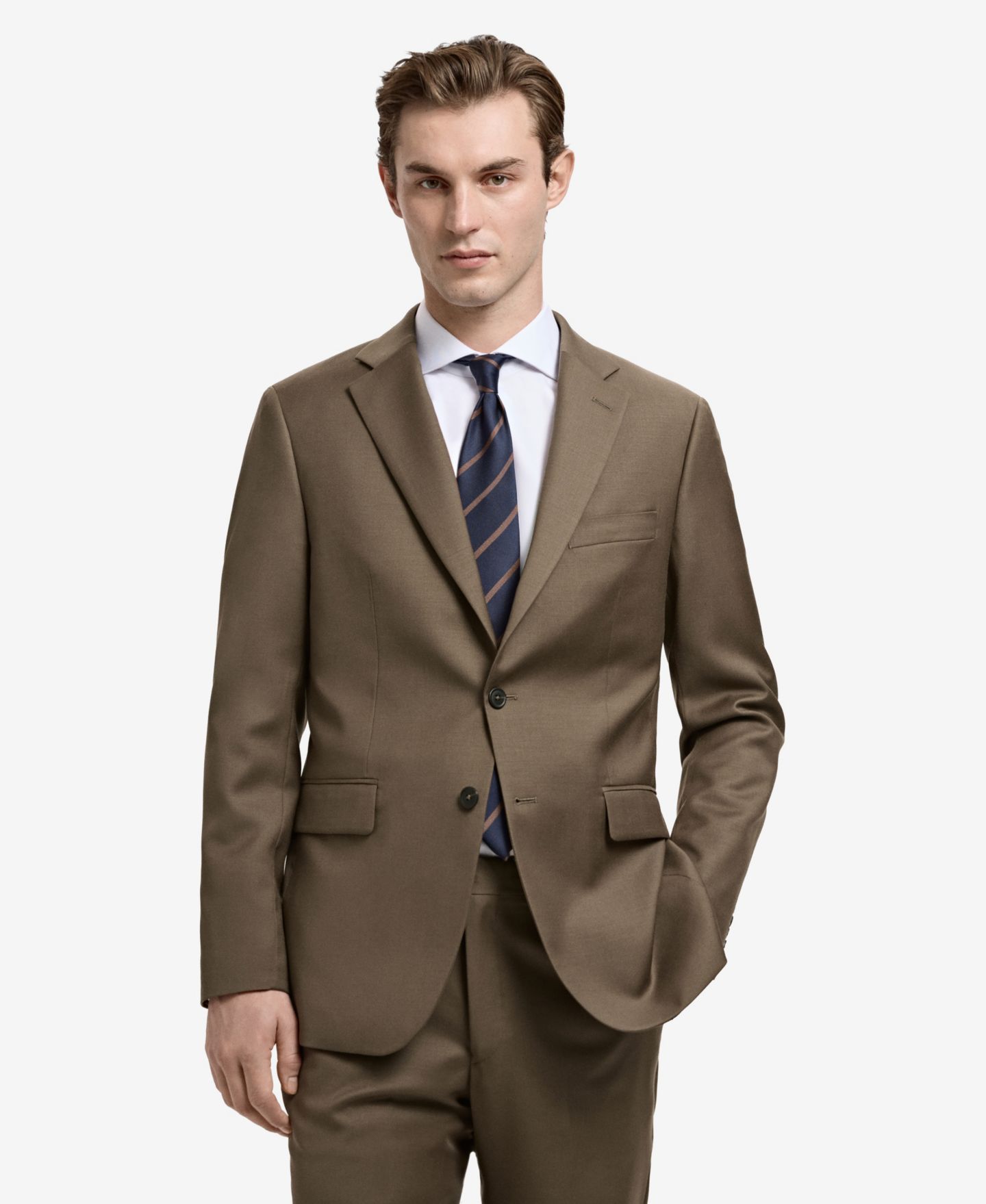 Мужской пиджак MANGO Turin Virgin Wool Suit Blazer, цвет: Коричневый — фото 1