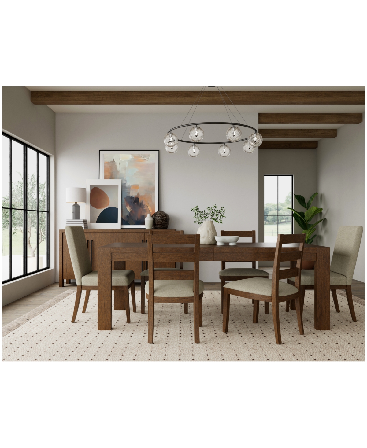 Davie Rectangular 7pc Dining Set (Table, 4 Ladder Side Chair & 2 Upholstered Chairs)