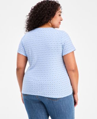 Women's Plus Size Printed Short-Sleeve Scoop-Neck Top