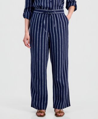 Petite Linen Savannah Stripe Drawstring Pants