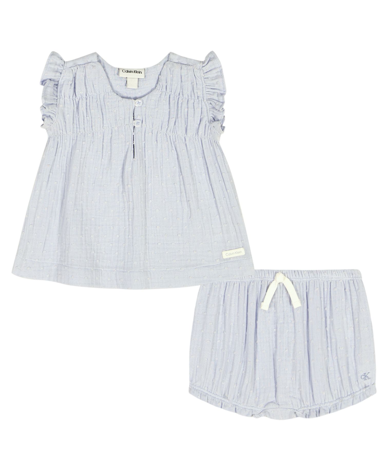 Baby Girls' Woven Clip-Dot Ruffle Trim Top & Bloomers, 2-Piece Set