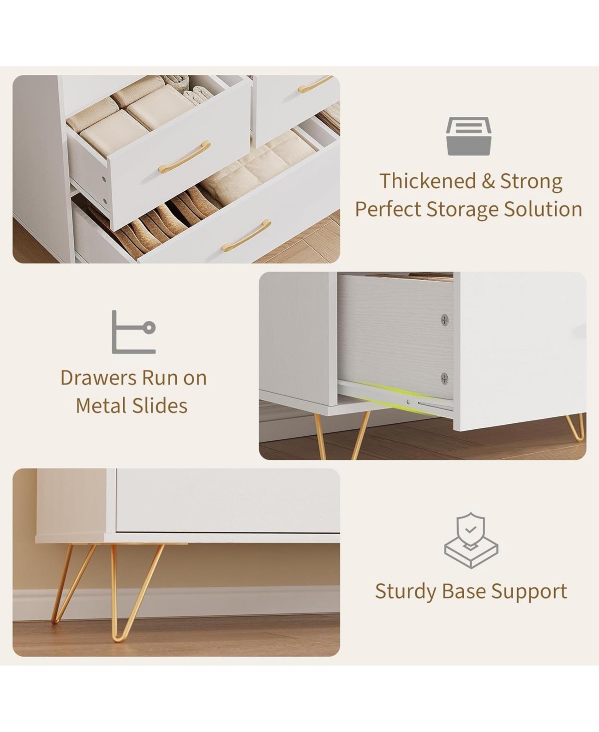 gaomon 5 Drawer Dresser for Bedroom, 47 Modern Wooden with Led Lights Charging Station, Wide Chest of Drawers Storage Organizer Nursery