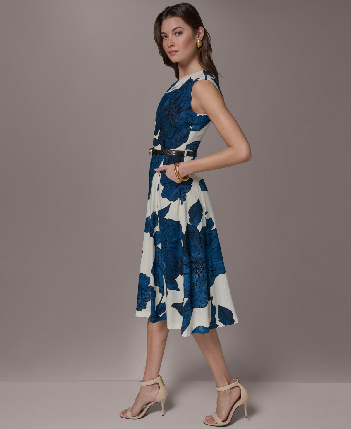 Donna Karan New York Women's Asymmetrical Neck A-Line Midi Dress