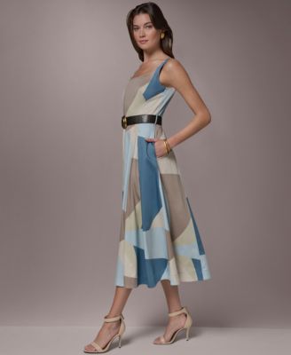 Women's Square Neck Geometric A-Line Maxi Dress