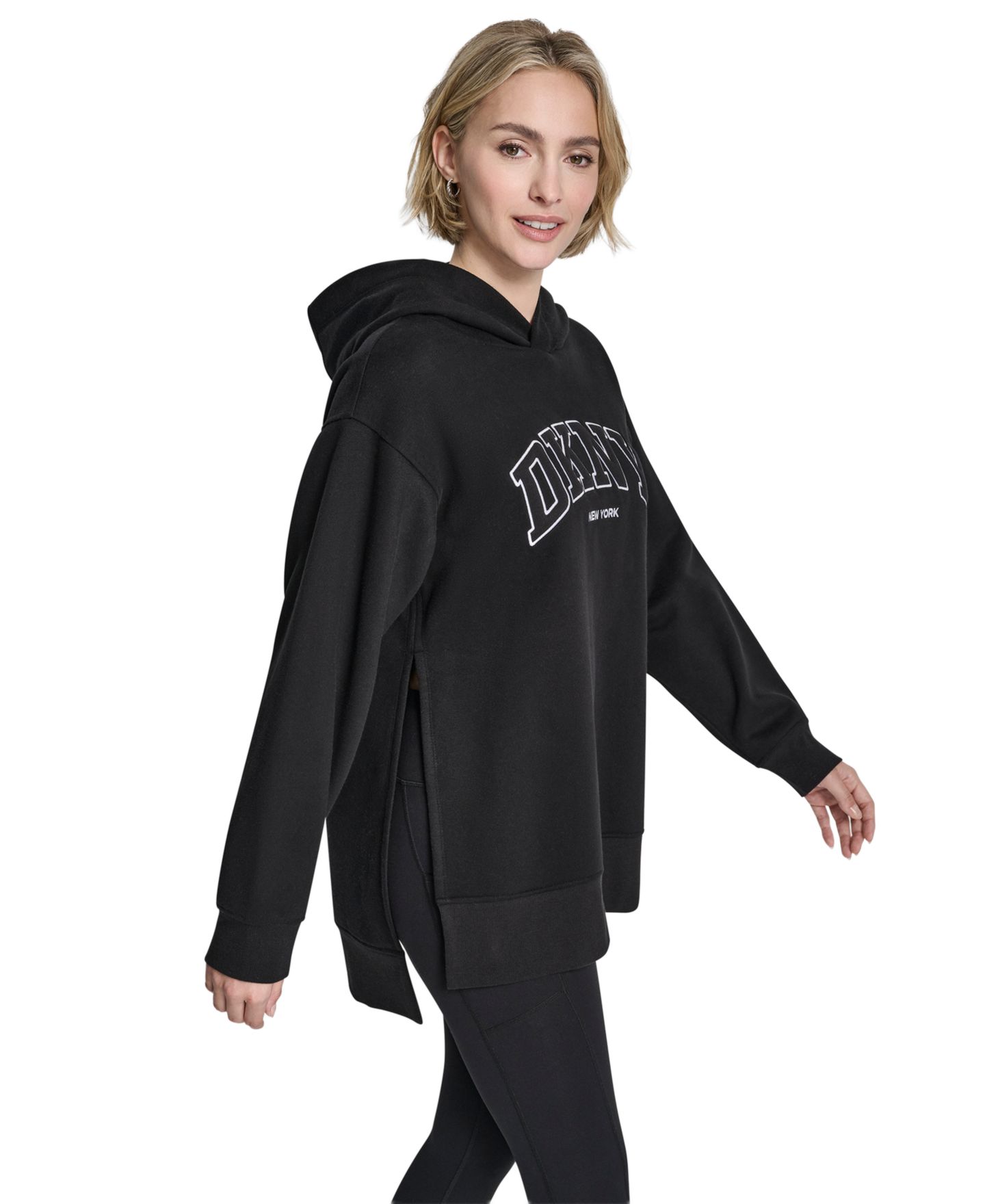Женское худи DKNY Sport 3D Puff Applique Varsity Logo Oversized, цвет: Чёрный — фото 3