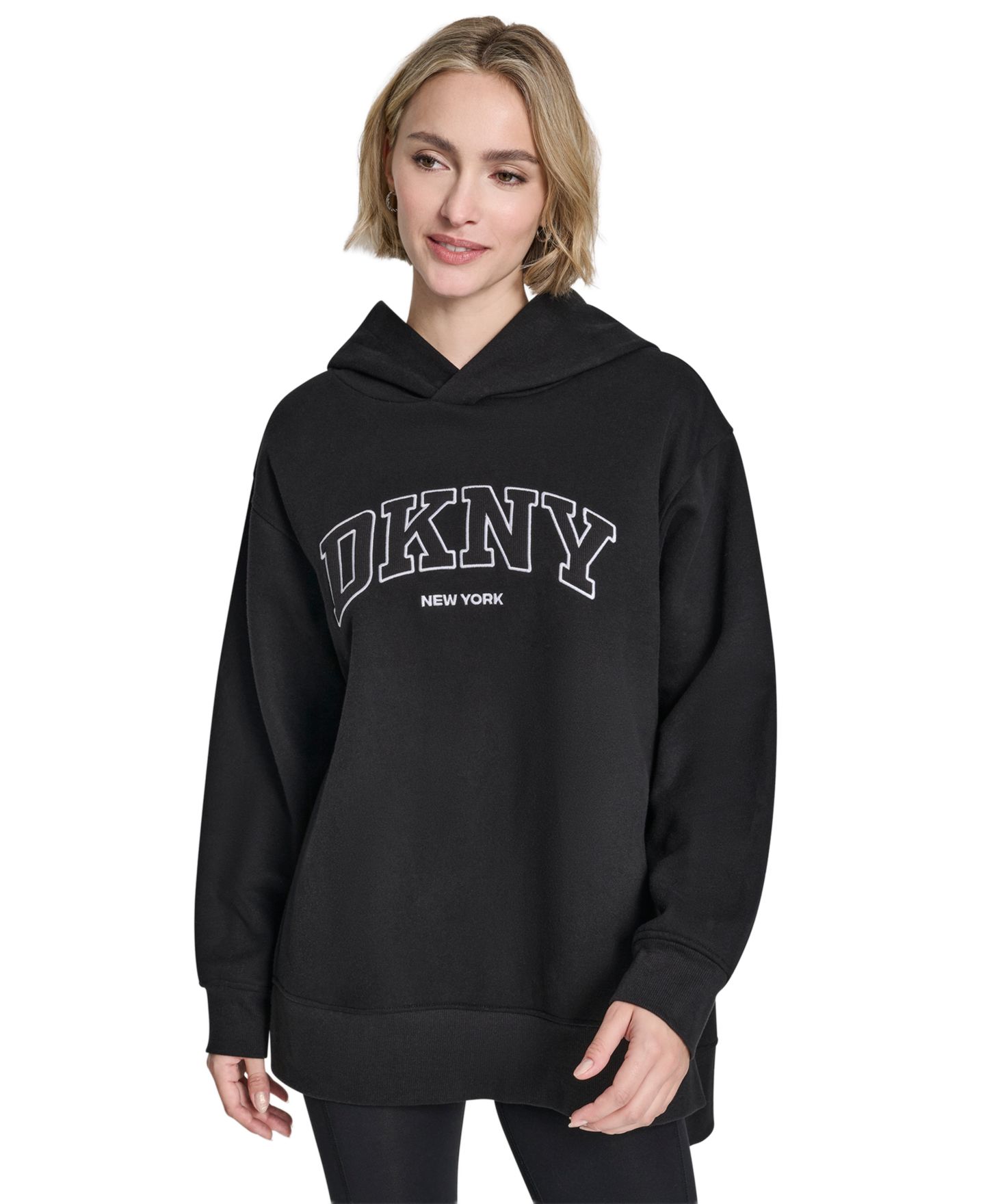 Женское худи DKNY Sport 3D Puff Applique Varsity Logo Oversized, цвет: Чёрный — фото 1