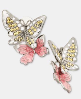 Pav&eacute; Double Butterfly Statement Button Earrings 