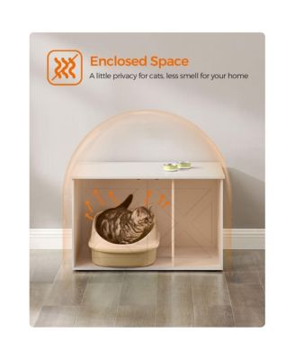 Litter Box Enclosure Cabinet with Divider, Barn-Style Doors, Hidden Litter Furniture, Multi-Use Top