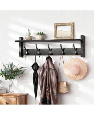 5-Hook Wall Coat Rack with Shelf, 80 lbs Capacity