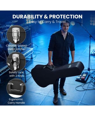 Acoustic Guitar Hard Case Wooden Hard Shell w/ Wood Folding Guitar Stand