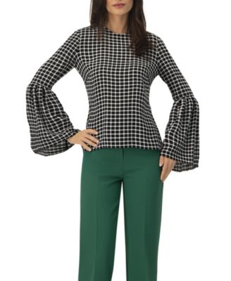 Women's Check Blouse with Puffed Sleeves