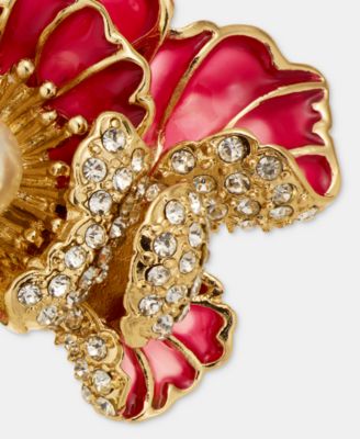 Pav&eacute; & Imitation Pearl Flower Pin